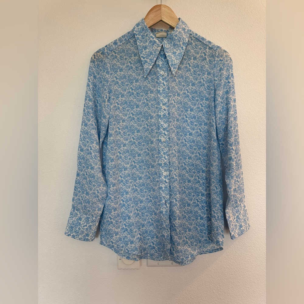Sheer blue and white Levi’s floral shirt